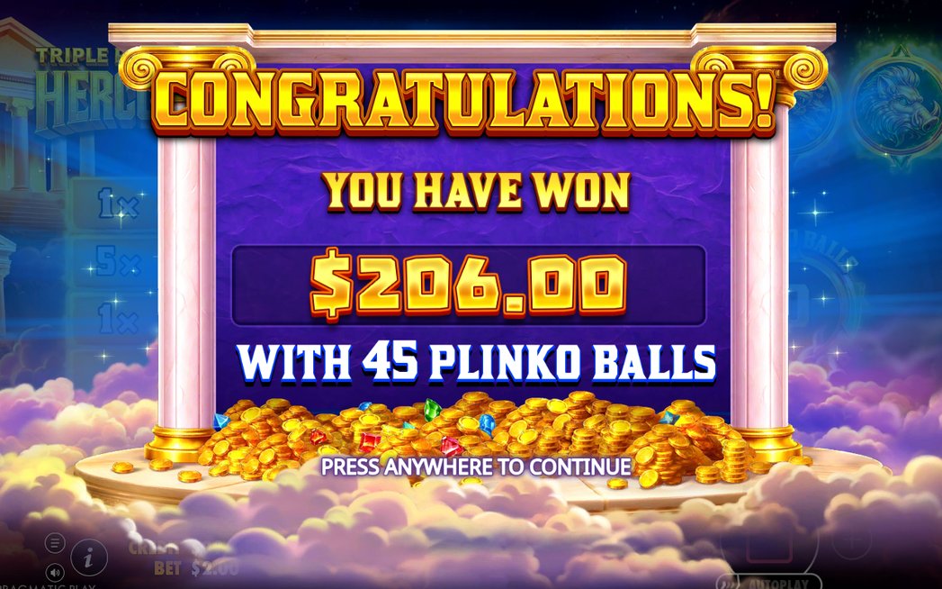 Win total shown after the Plinko Bonus ends