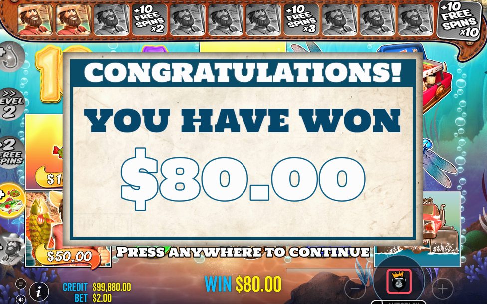 Win screen after a line pays left to right