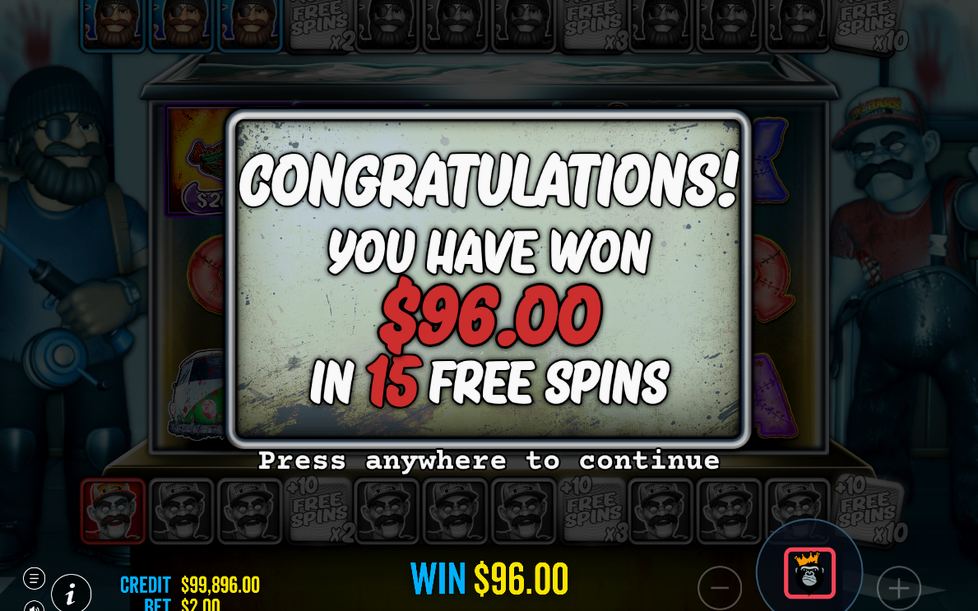 Win total shown after a Free Spins round ends